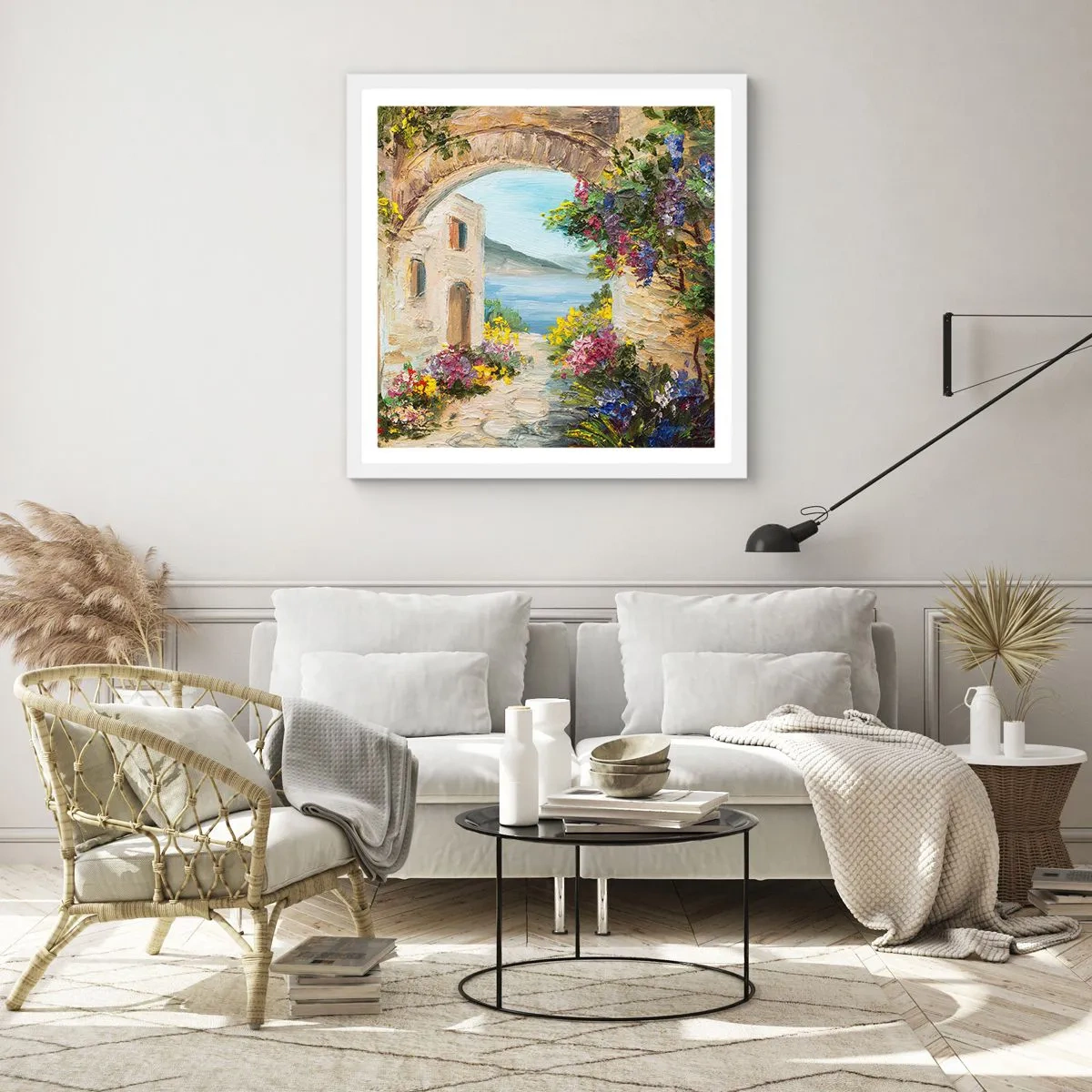 Poster în ramă albă - Farmecul peisajului de coastă - 60x60 cm