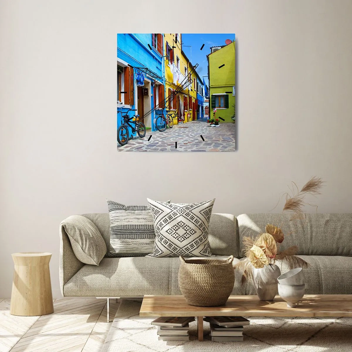 Ceas de perete - Ceas pe sticlă - La capătul străzii pastelate și dulci - 40x40 cm