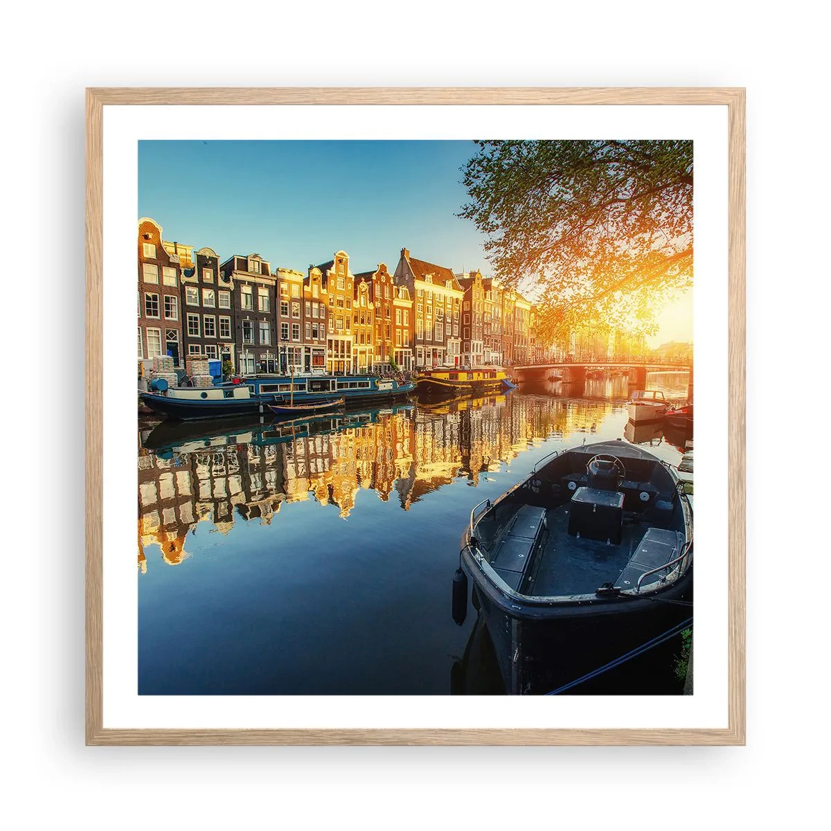 Poster în ramă de stejar deschis - Dimineața în Amsterdam - 60x60 cm