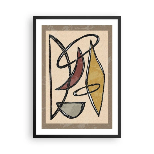 Poster în ramă neagră - Compoziție geometrică abstractă în nuanțe de bej și negru - 50x70cm - Compoziție - arcuri și ovale - Decorațiune modernă pentru perete pentru living și dormitor ARTTOR