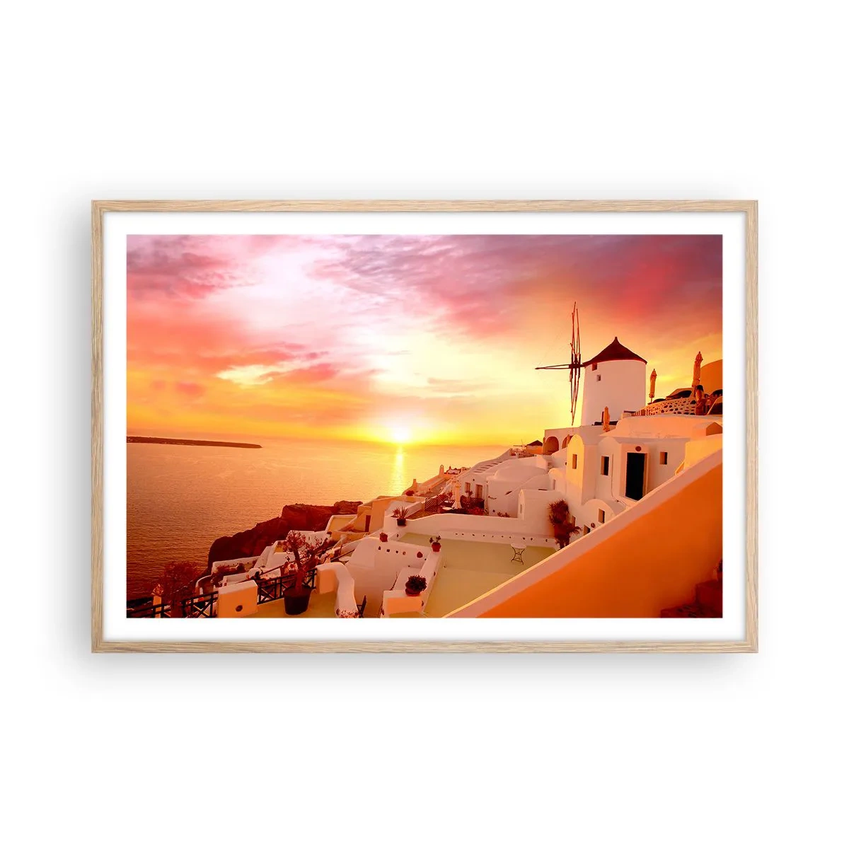 Poster în ramă de stejar deschis - Dizolvându-se în alb și auriu - 91x61 cm
