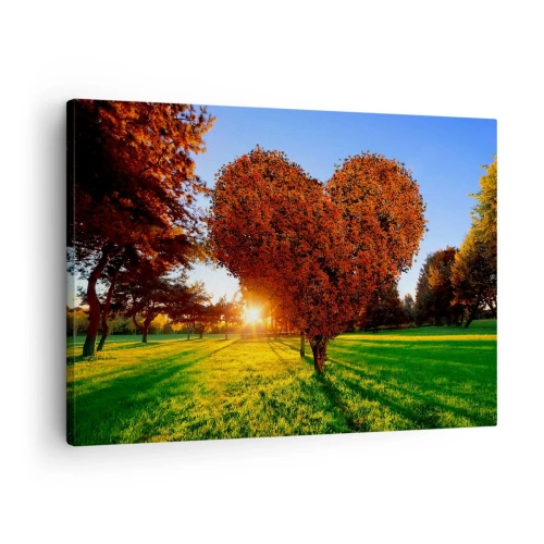 Tablou pe pânză Canvas - Un copac în formă de inimă într-un peisaj de toamnă - 70x50cm - Și cum să nu iubești toamna? - Decorațiune modernă pentru perete pentru living și dormitor ARTTOR
