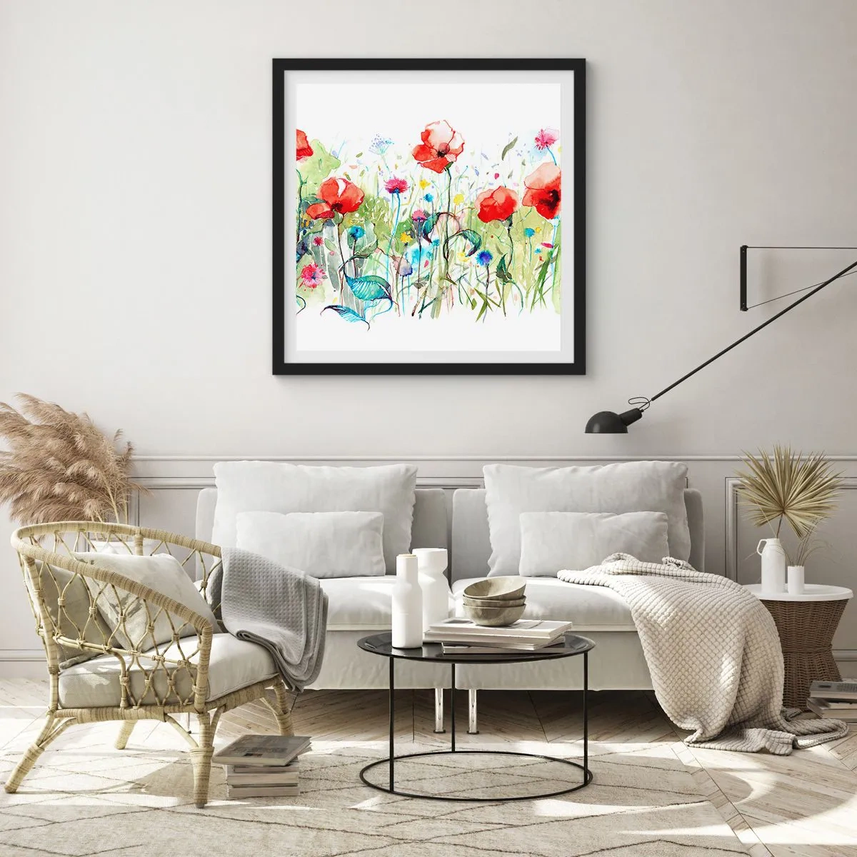 Poster în ramă neagră - O pajiște înflorită în luna mai - 30x30 cm