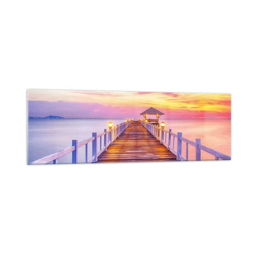 Tablou pe sticlă - Tăcerea serii în liliac-auriu - 160x50 cm