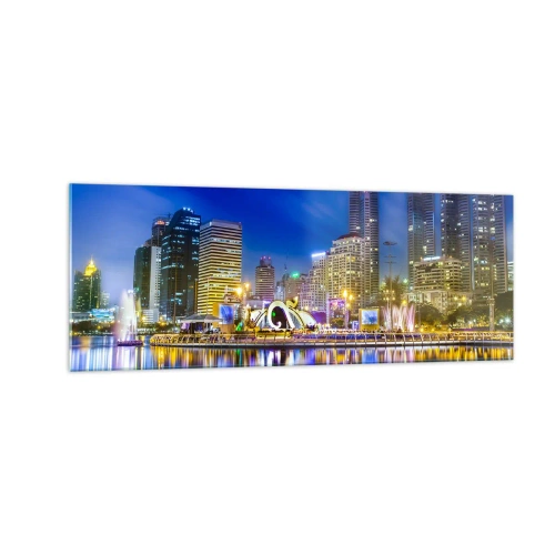 Tablou pe sticlă - Noaptea de curcubeu a metropolei - 140x50 cm