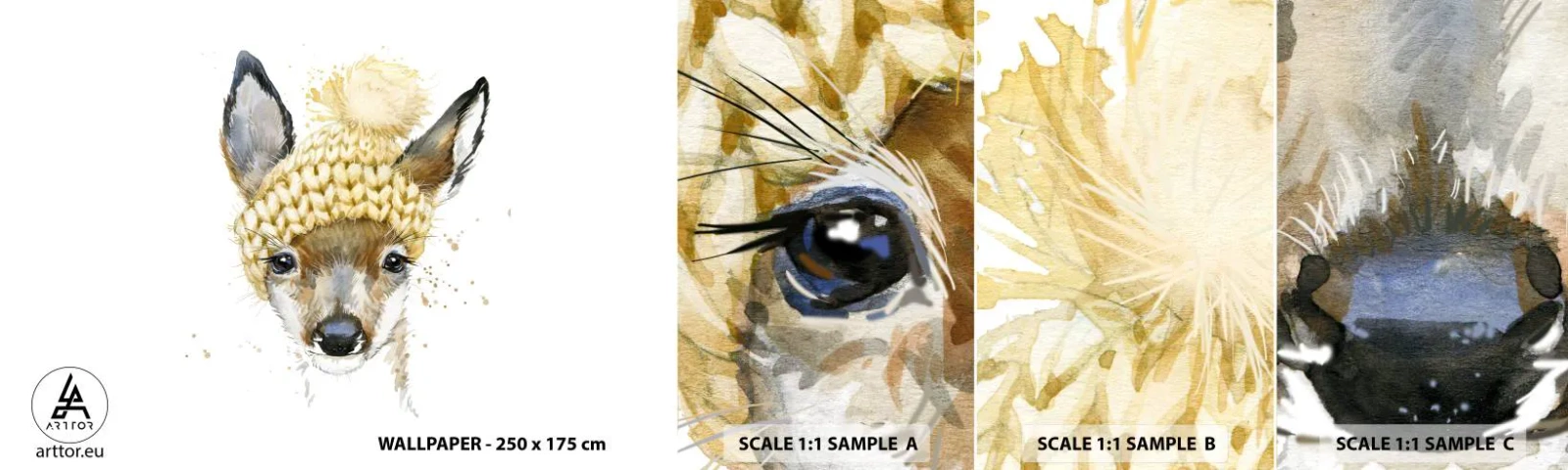 Mostră tapet autocolant Deluxe Sticker - Pentru iarnă într-o pădure înzăpezită - Pentru copii, Icre, Grafică - 100x30 cm