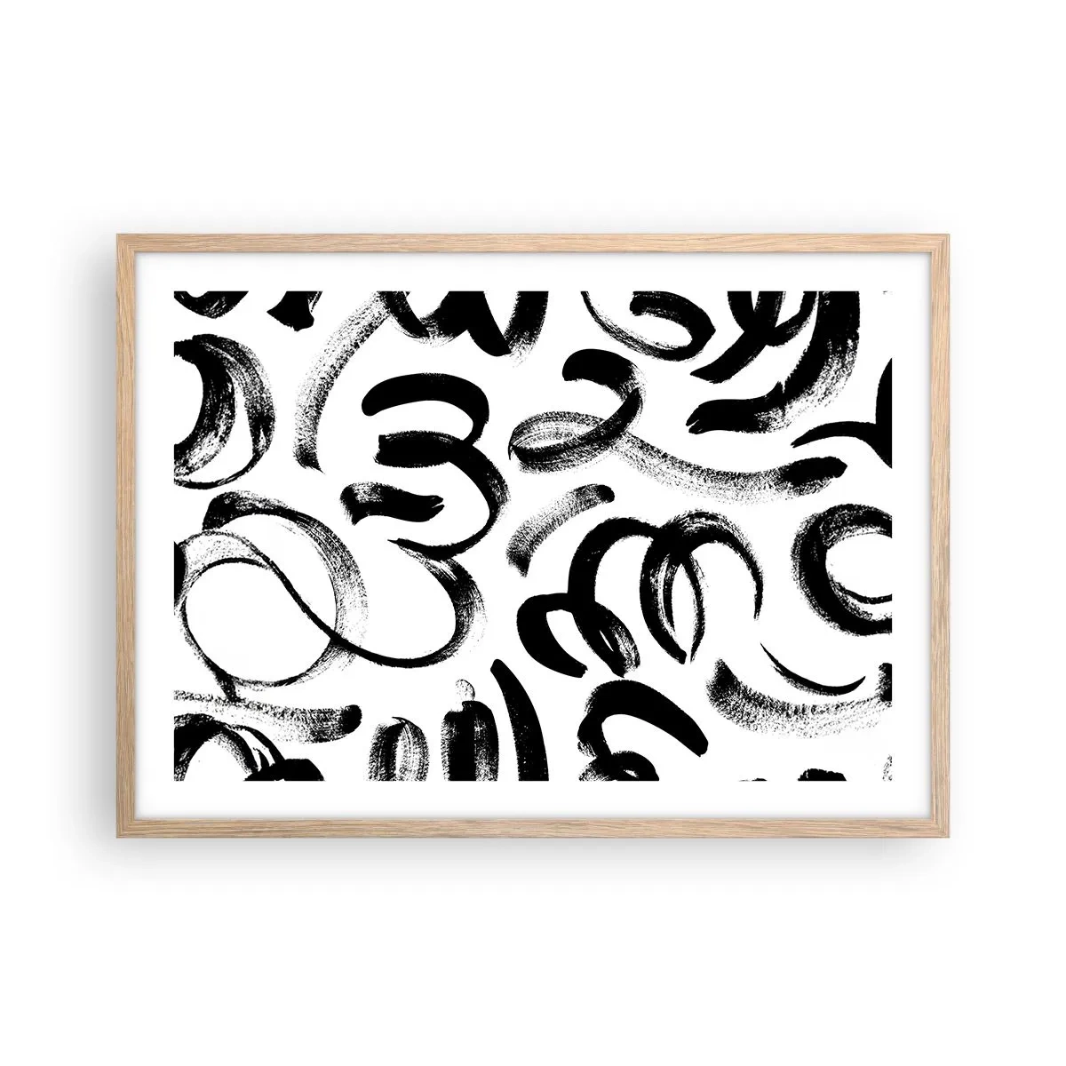 Poster în ramă de stejar deschis - Negru pe alb - 70x50 cm