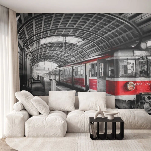 Tapet Premium Canvas - Poate este o călătorie de o viață? - Tren de pasageri, Gară, Platformă - 200x140 cm