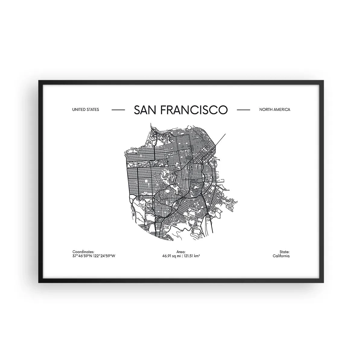 Poster în ramă neagră - Anatomia San Francisco - 100x70 cm