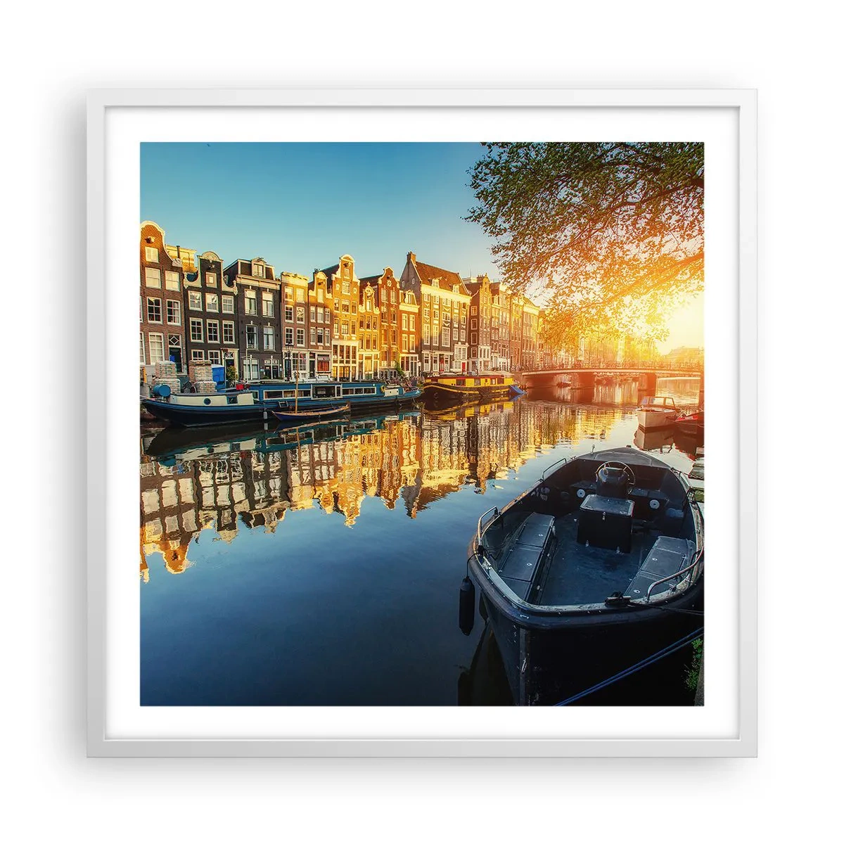 Poster în ramă albă - Dimineața în Amsterdam - 60x60 cm