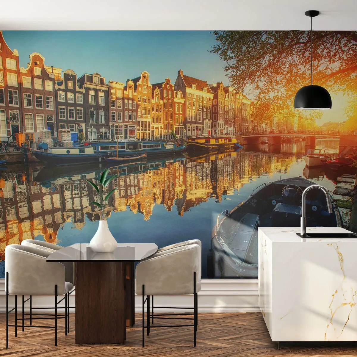 Tapet Premium Sand - Dimineața în Amsterdam - Oraș, Amsterdam, Arhitectură - 200x140 cm