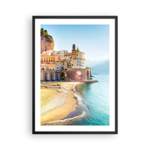Poster în ramă neagră - Un oraș italian pitoresc la malul mării - 50x70cm - Un oraș incredibil - Decorațiune modernă pentru perete pentru living și dormitor ARTTOR