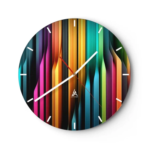 Ceas de perete - Ceas pe sticlă - Linii verticale colorate în stilul reflexiilor luminoase - 30x30cm - Orgă de lumină - Decorațiune modernă pentru perete pentru living, bucătărie și dormitor ARTTOR