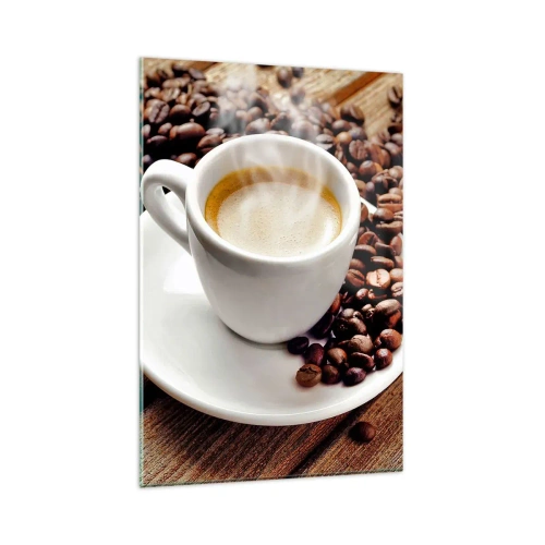 Tablou pe sticlă - Cafea pe bancă - 80x120 cm