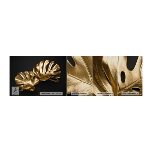 Mostră tapet Premium Sand - Comorile naturii - Abstracția, Frunze aurii, Frunza de monstera - 100x30 cm