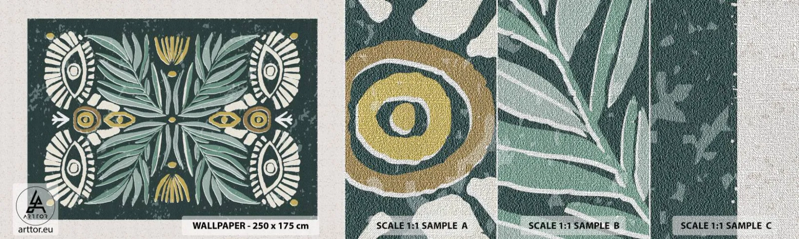 Mostră tapet Premium Canvas - Ca un decupaj folcloric - Boho, Model, Botanică - 100x30 cm