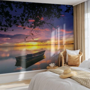 Tapet Premium Canvas - "Pari să plutești în mijlocul cerului...” - Peisaj, Apus de soare, Lac - 400x280 cm