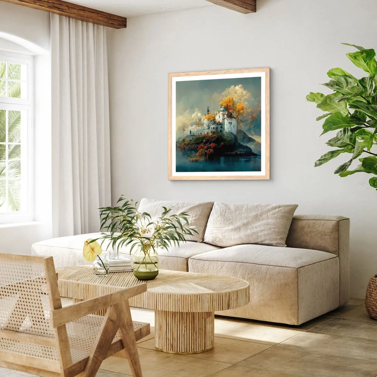 Poster în ramă de stejar deschis - Începutul unei povești romantice - 50x50 cm