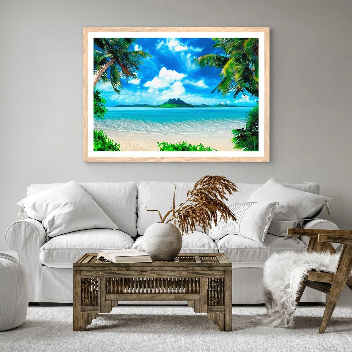 Poster în ramă de stejar deschis - Azur de la tropice - 70x50 cm