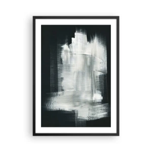 Poster în ramă neagră - Compoziție abstractă în alb pe fundal închis - 50x70cm - Țesut vertical și orizontal - Decorațiune modernă pentru perete pentru living și dormitor ARTTOR