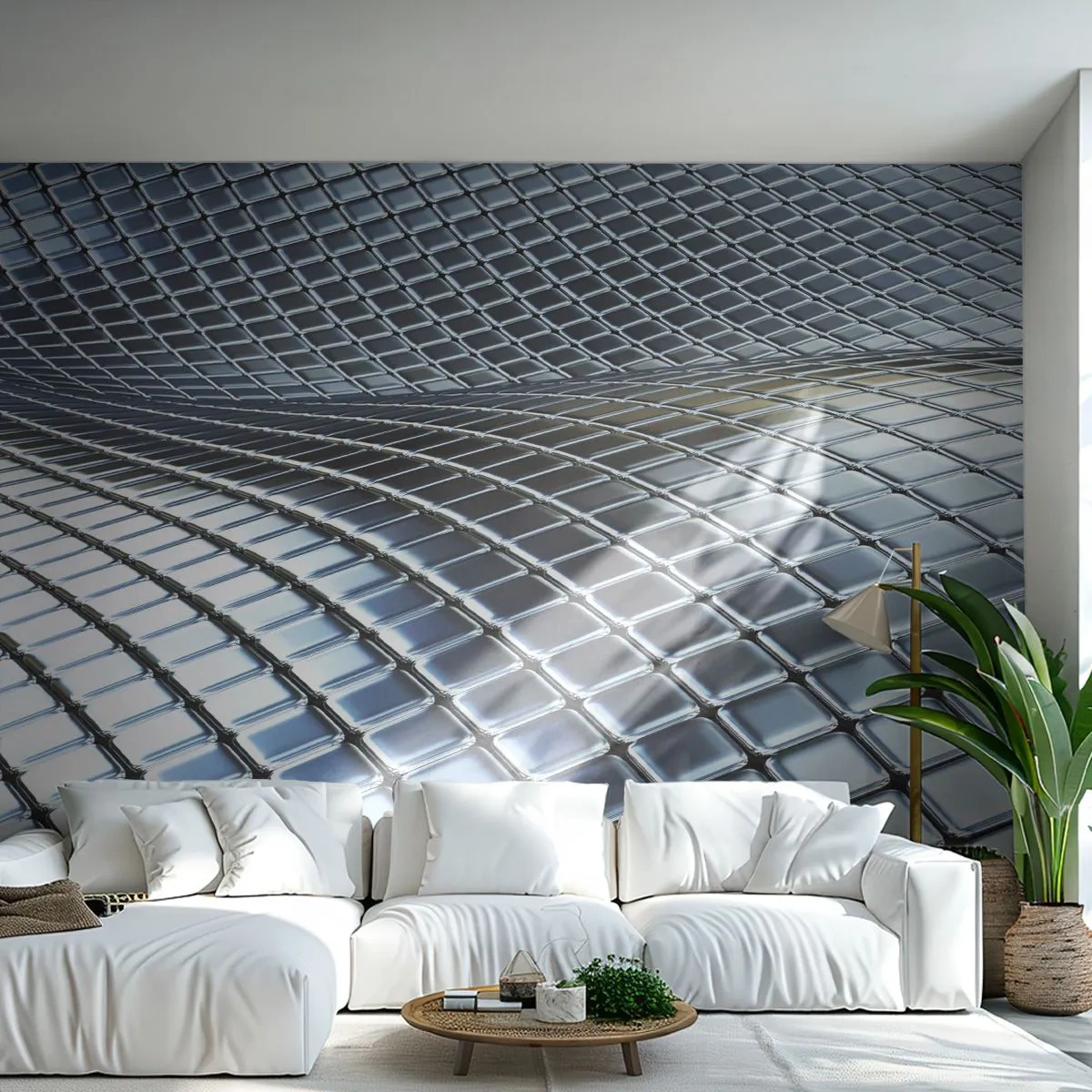 Tapet Premium Sand - Val metalic argintiu - Abstracția, Grafică, Bucată - 100x70 cm