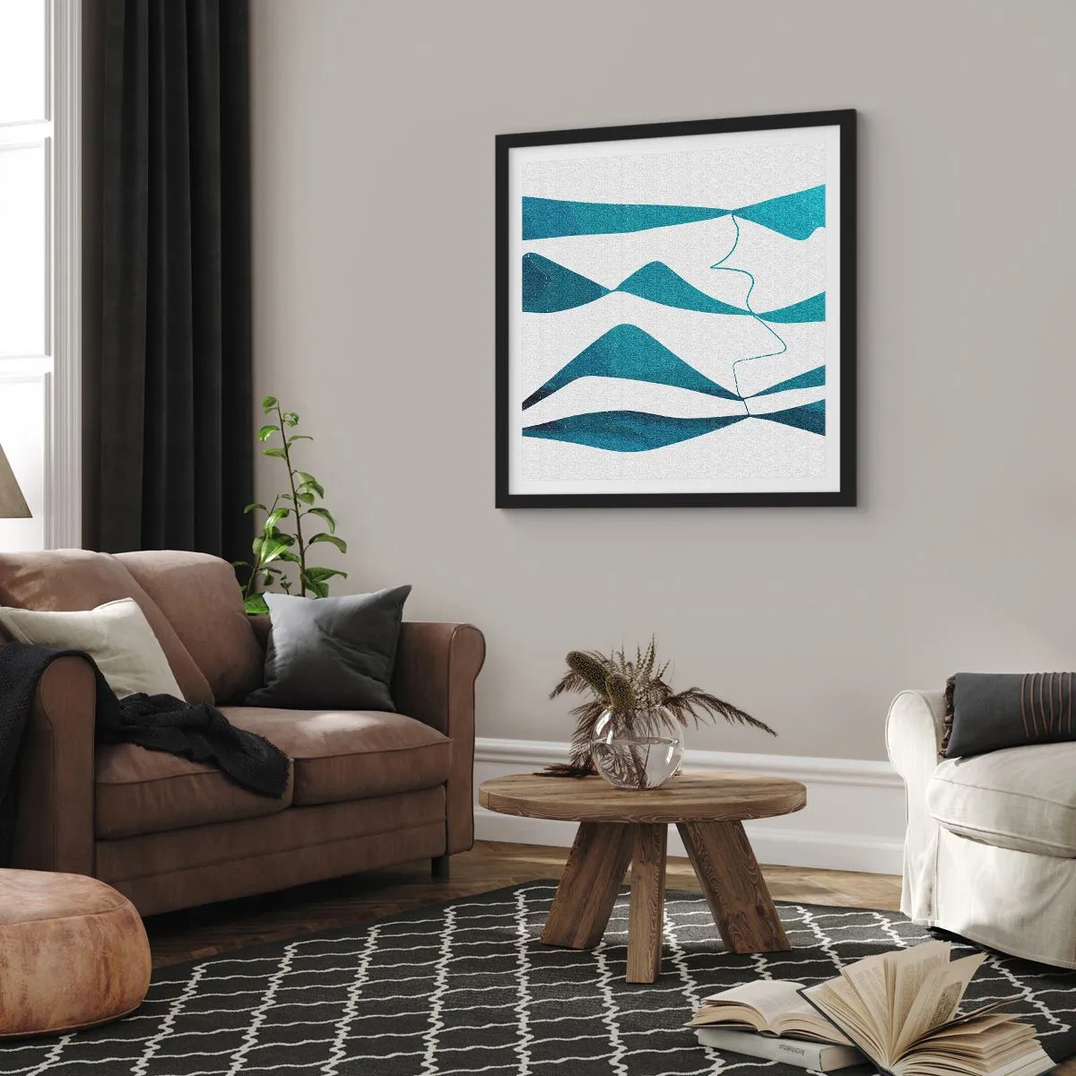 Poster în ramă neagră - Abstracție: relație turcoaz - 50x50 cm