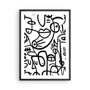 Poster în ramă neagră - Linii negre abstracte pe fundal alb - 50x70cm - Chipuri și miraje - Decorațiune modernă pentru perete pentru living și dormitor ARTTOR