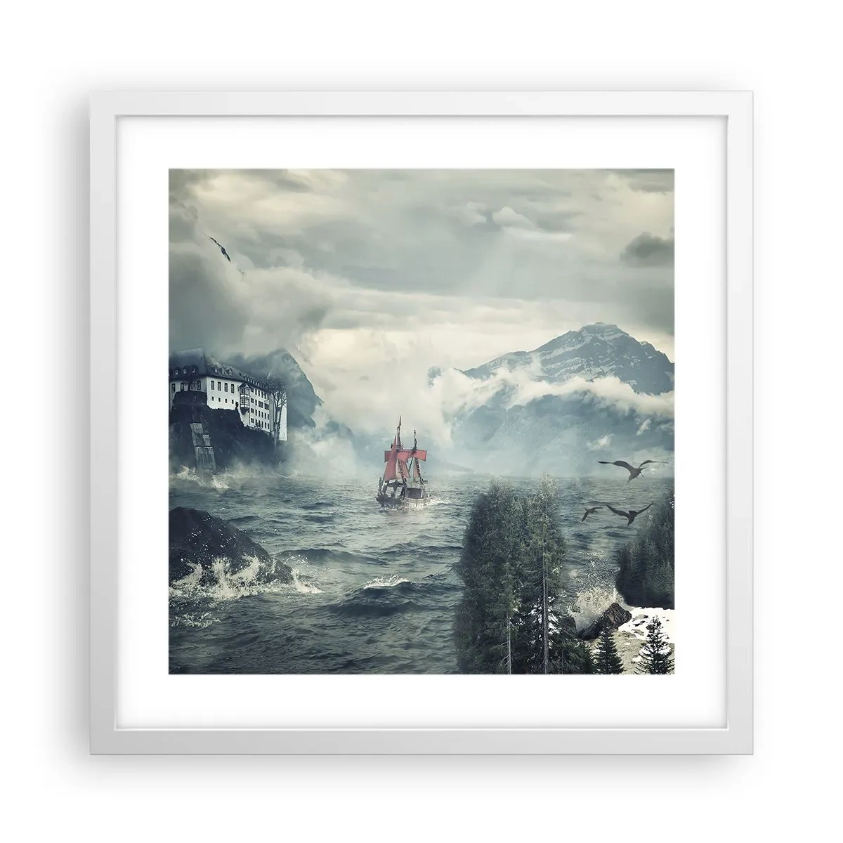 Poster în ramă albă - Pe ape magice - 40x40 cm