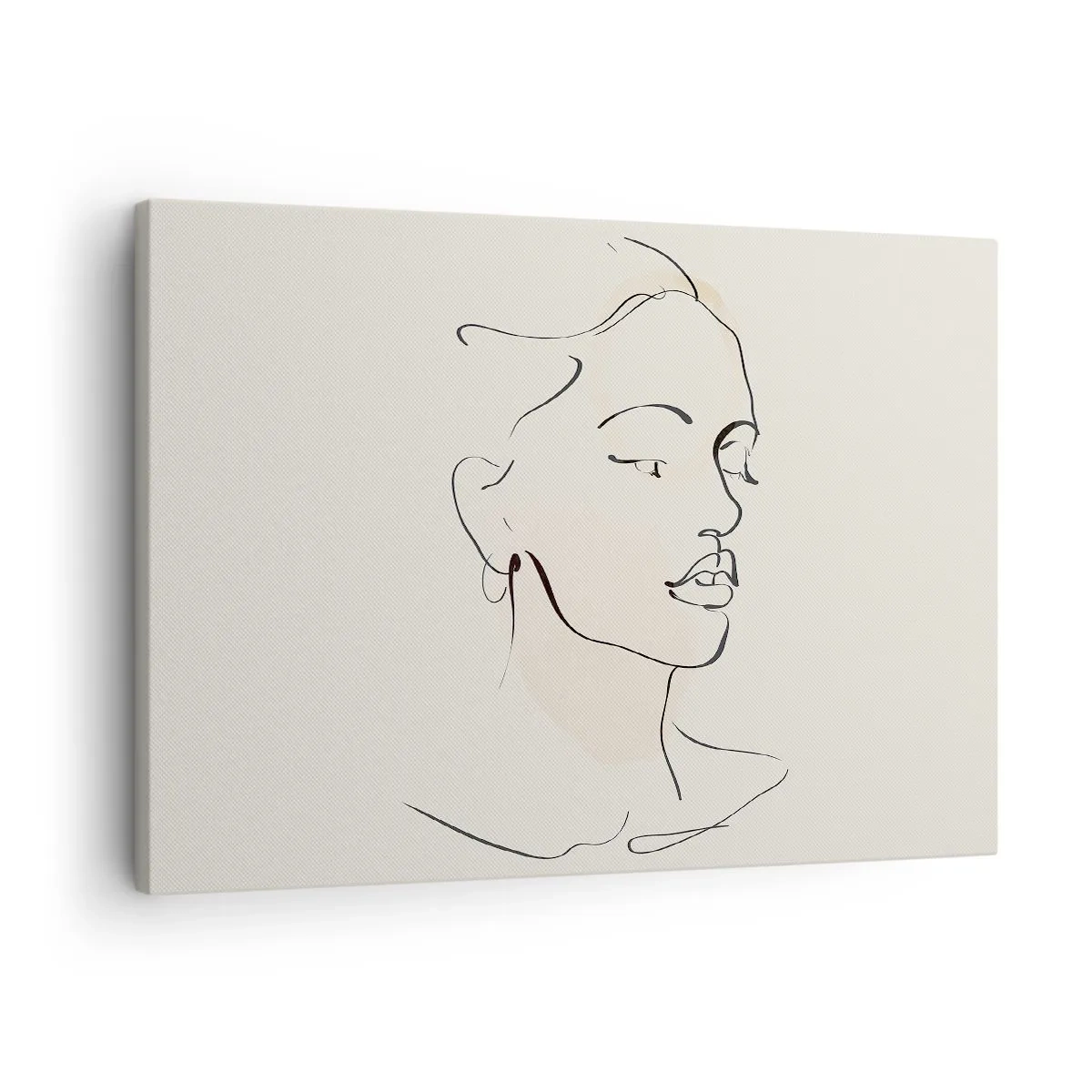 Tablou pe pânză Canvas - O schiță delicată a feței unei femei pe un fundal deschis - 70x50cm - Cu o linie sigură - Decorațiune modernă pentru perete pentru living și dormitor ARTTOR