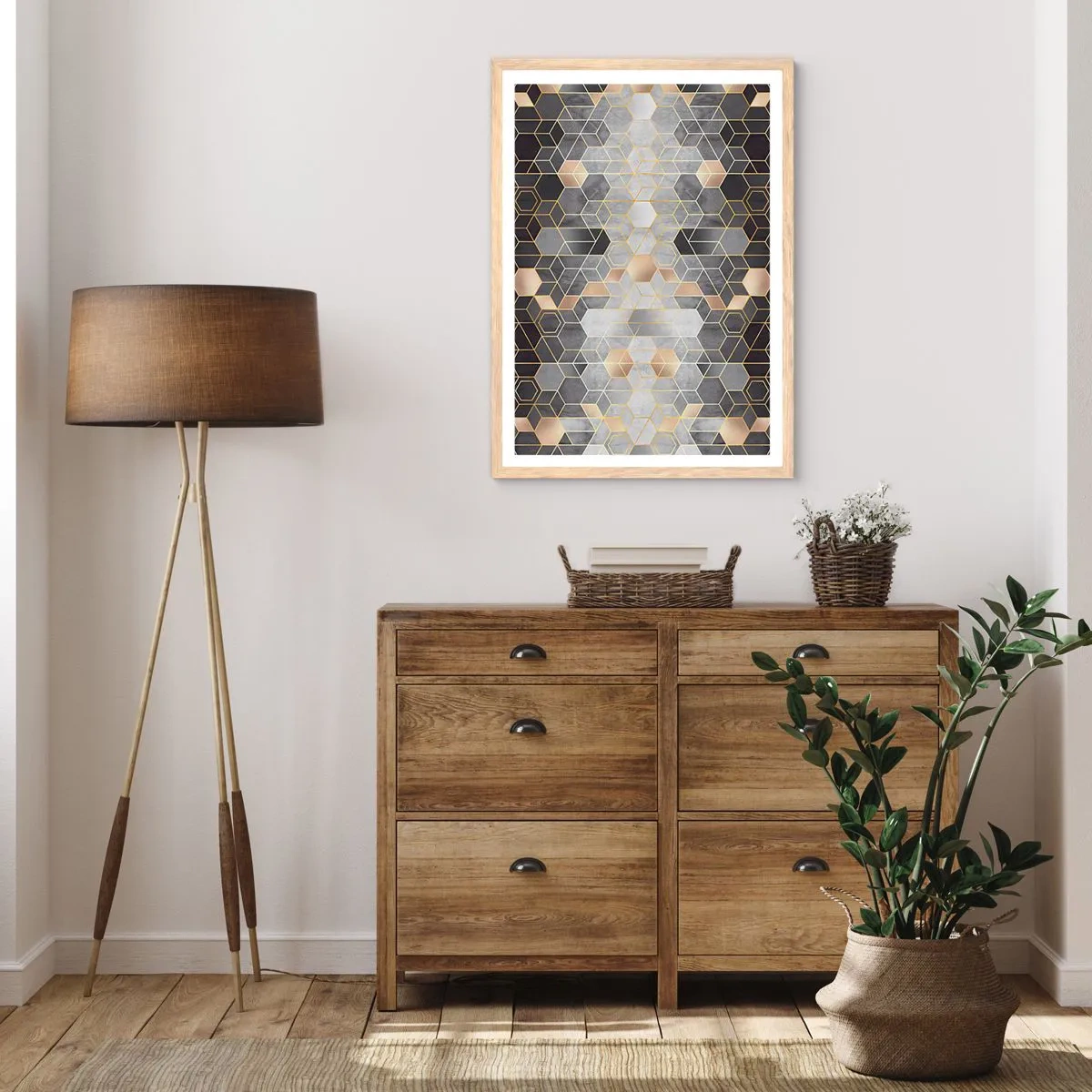 Poster în ramă de stejar deschis - Compoziție diamantată - 40x50 cm