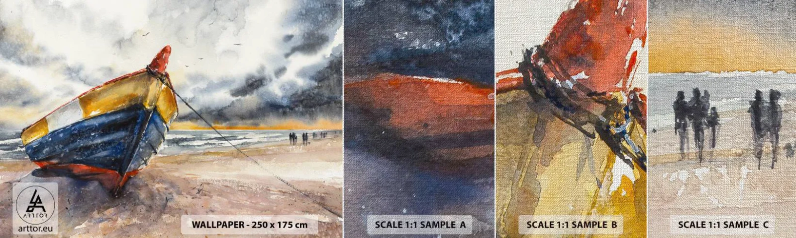 Mostră tapet Premium Canvas - Se odihnește pe țărm - Peisaj, Barcă, Litoral - 100x30 cm