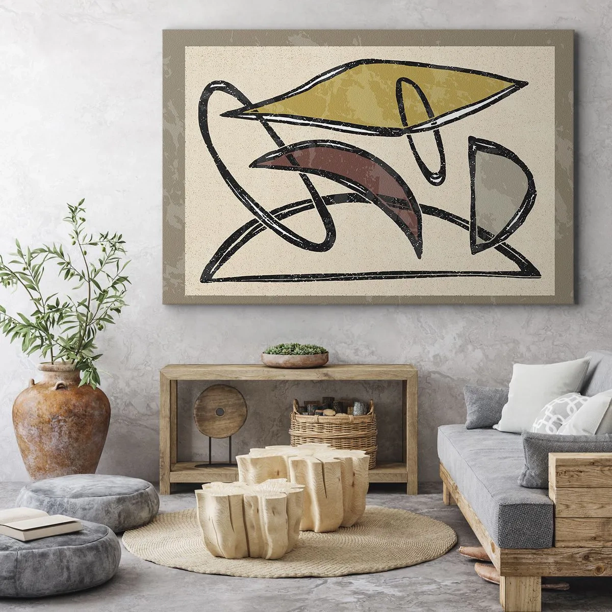 Tablou pe pânză Canvas - Abstracție cu forme geometrice și culori discrete - 70x50cm - Vertical și orizontal - Decorațiune modernă pentru perete pentru living și dormitor ARTTOR