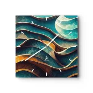 Ceas de perete - Ceas pe sticlă - Meandre de albastru - 40x40 cm