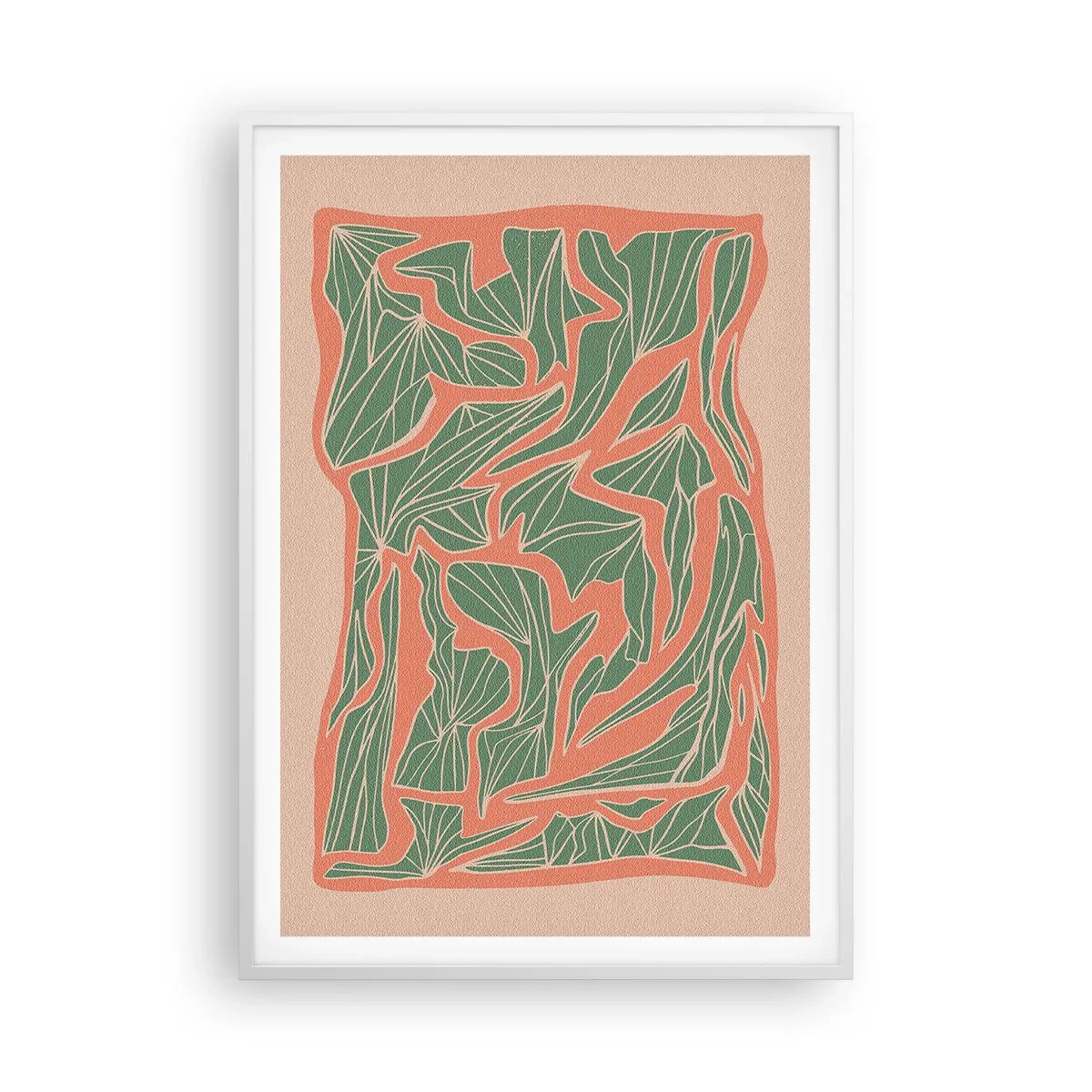 Poster în ramă albă - Lupta dintre coral și verde - 70x100 cm