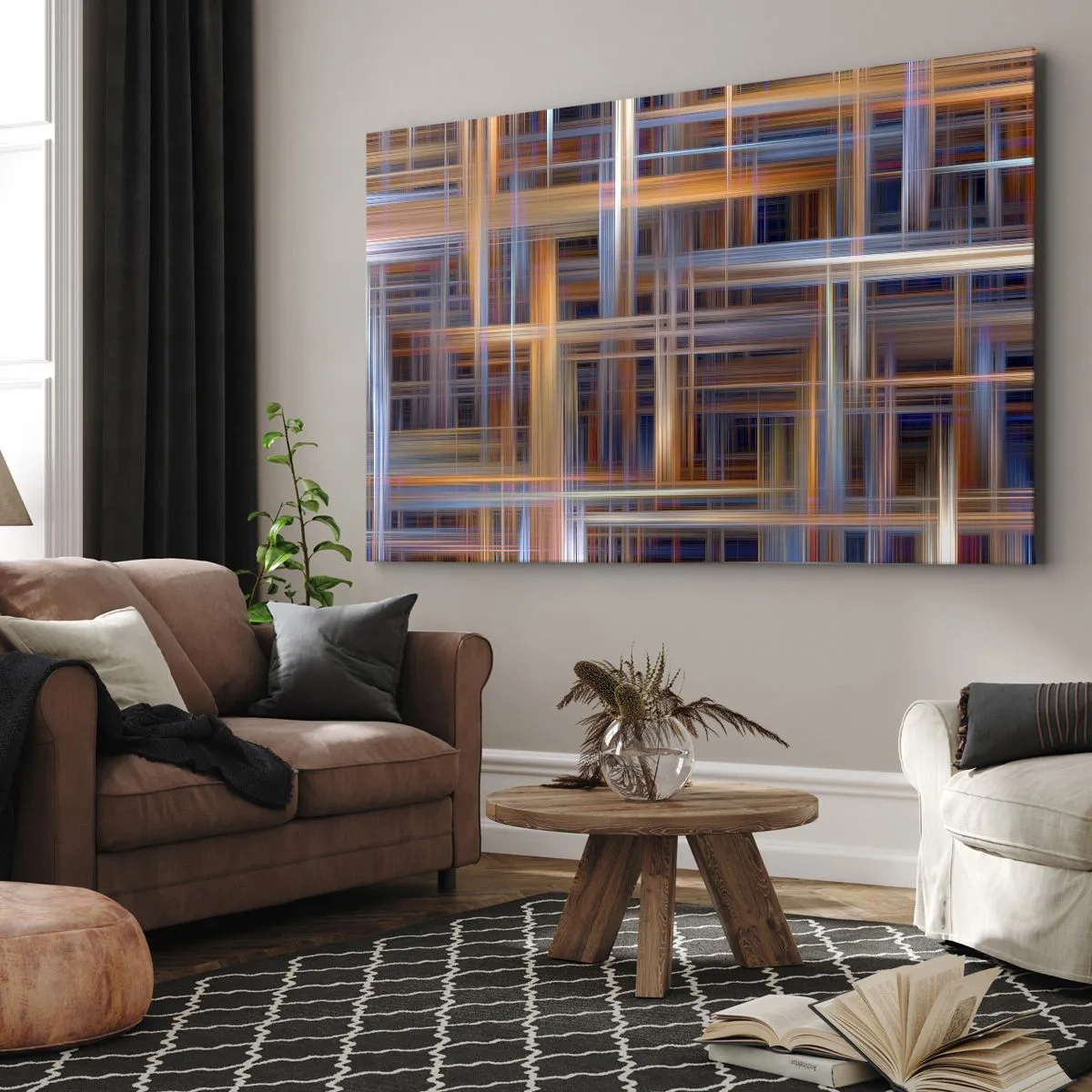 Tablou pe pânză Canvas - Modele geometrice abstracte în culori pastelate - 70x50cm - Țesut din lumină - Decorațiune modernă pentru perete pentru living și dormitor ARTTOR