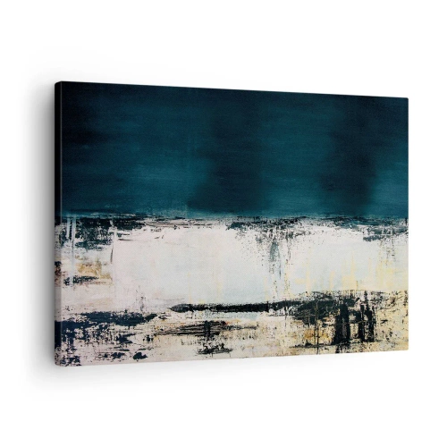 Tablou pe pânză Canvas - Compoziție orizontală abstractă în nuanțe de albastru marin și alb - 70x50cm - Compoziție orizontală - Decorațiune modernă pentru perete pentru living și dormitor ARTTOR