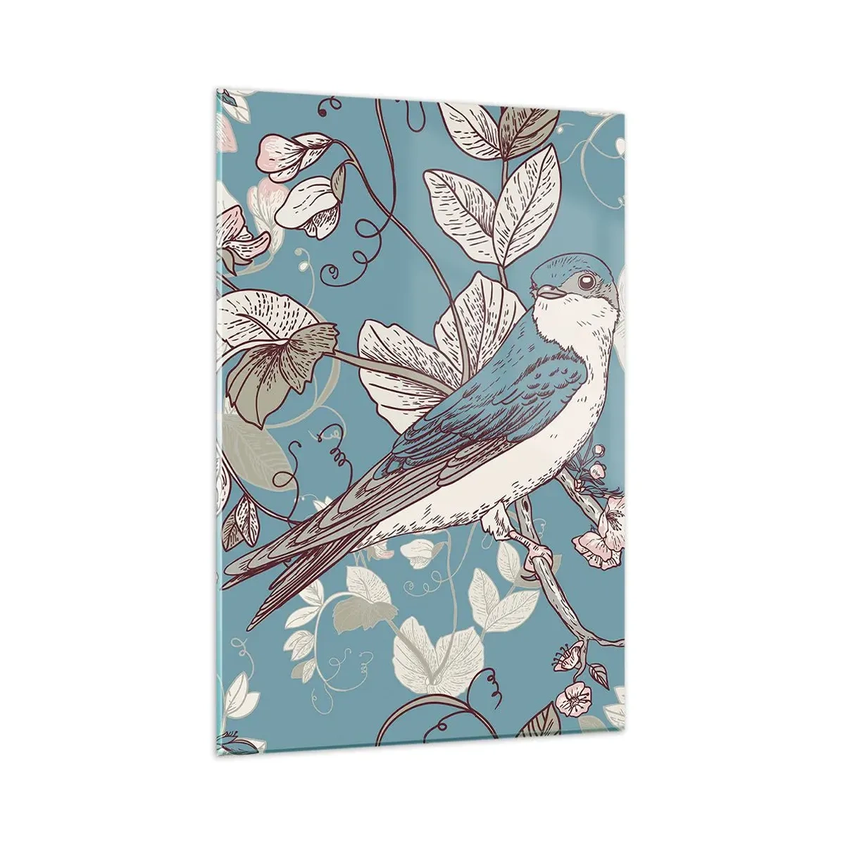 Tablou pe sticlă - Ciripit în florile albe - 80x120 cm