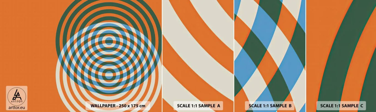 Mostră tapet autocolant Deluxe Sticker - Variație circulară abstractă - Abstracția, Bucată, Districte - 100x30 cm