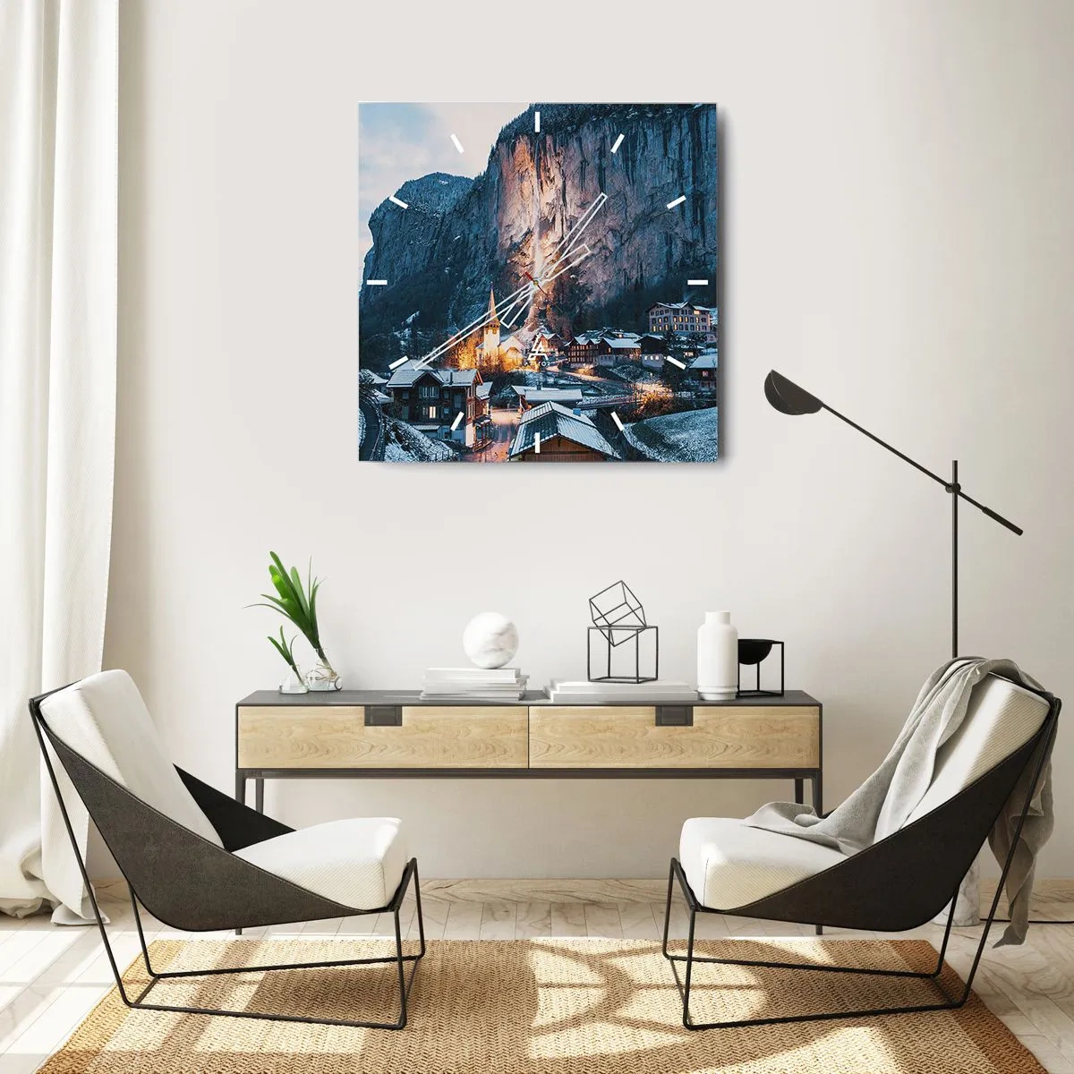 Ceas de perete - Ceas pe sticlă - Spiritul luminos al iernii - 40x40 cm