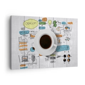 Tablou pe pânză Canvas - O ceașcă de cafea pe fundalul unui desen conceptual - 70x50cm - Timp pentru o pauză - Decorațiune modernă pentru perete pentru living și dormitor ARTTOR