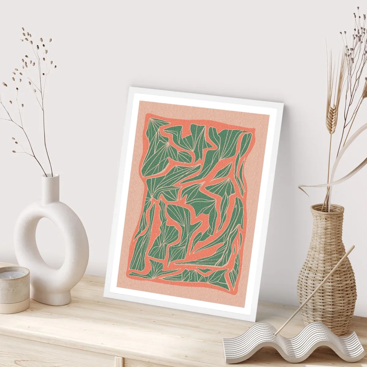 Poster în ramă albă - Lupta dintre coral și verde - 40x50 cm