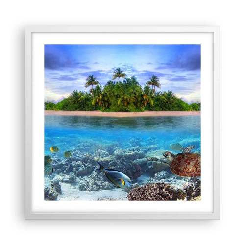 Poster în ramă albă - Insula paradisiacă vă invită - 50x50 cm