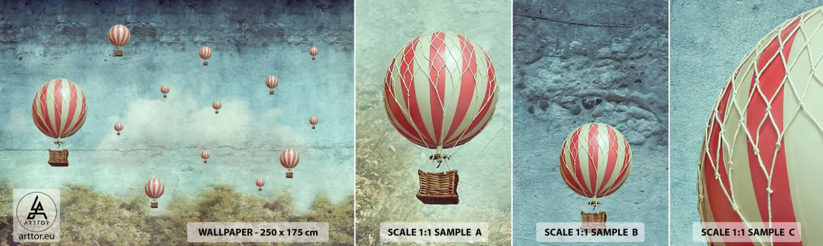 Mostră tapet autocolant Deluxe Sticker - Liber de agitația vieții - Abstracția, excursie, Zborul cu balonul - 100x30 cm