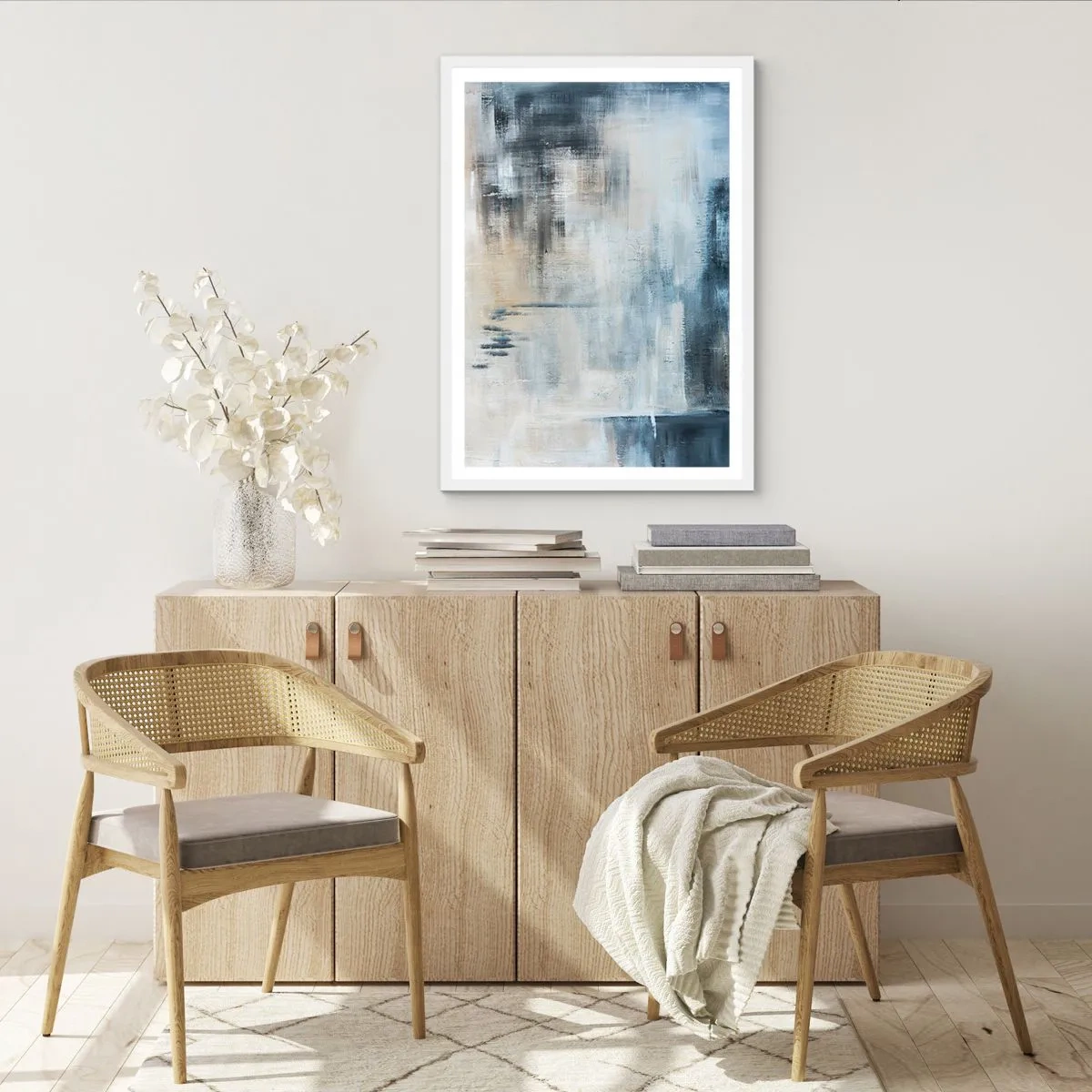 Poster în ramă albă - În spatele unui voal albastru - 61x91 cm