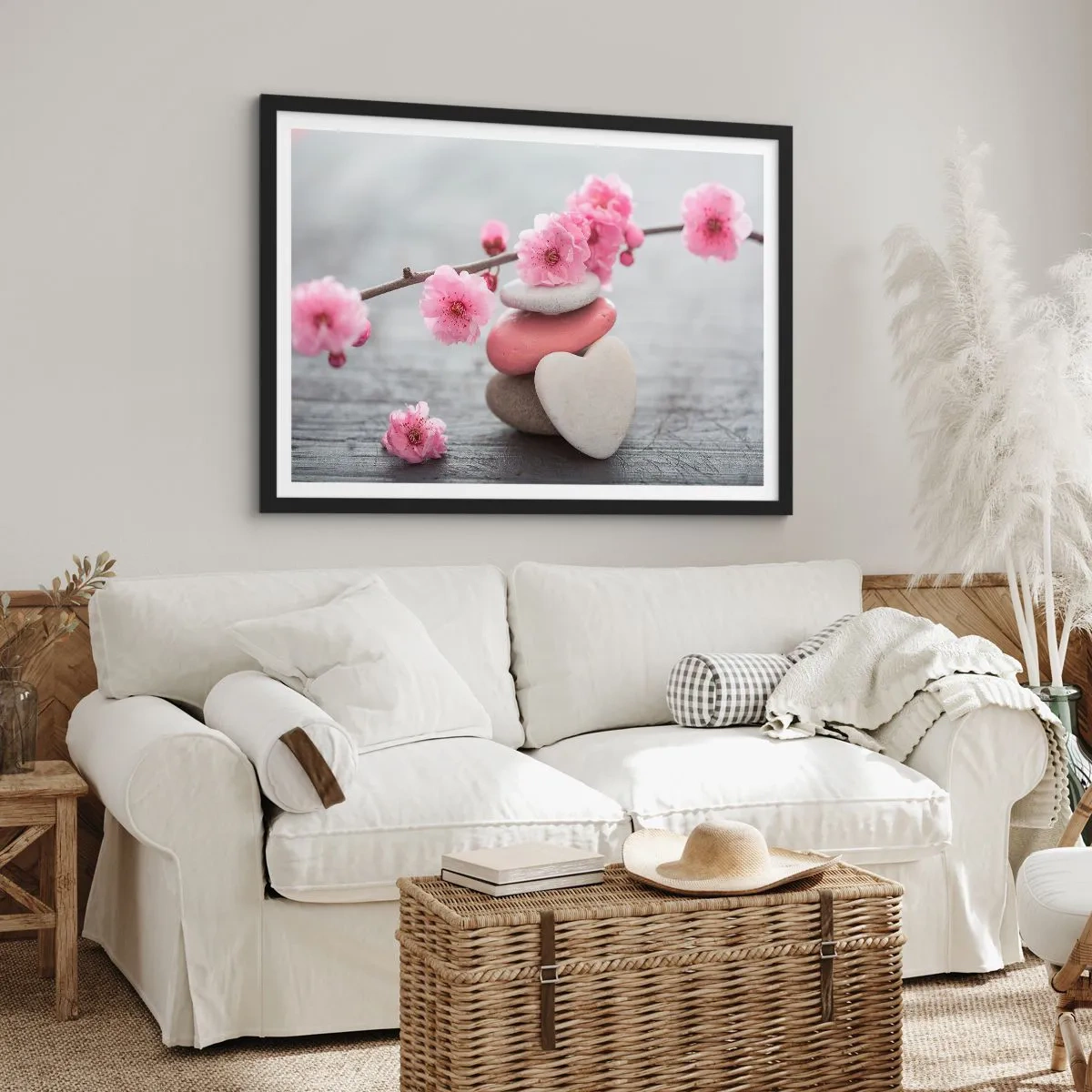 Poster în ramă neagră - Fericirea florilor de cireș - 70x50 cm