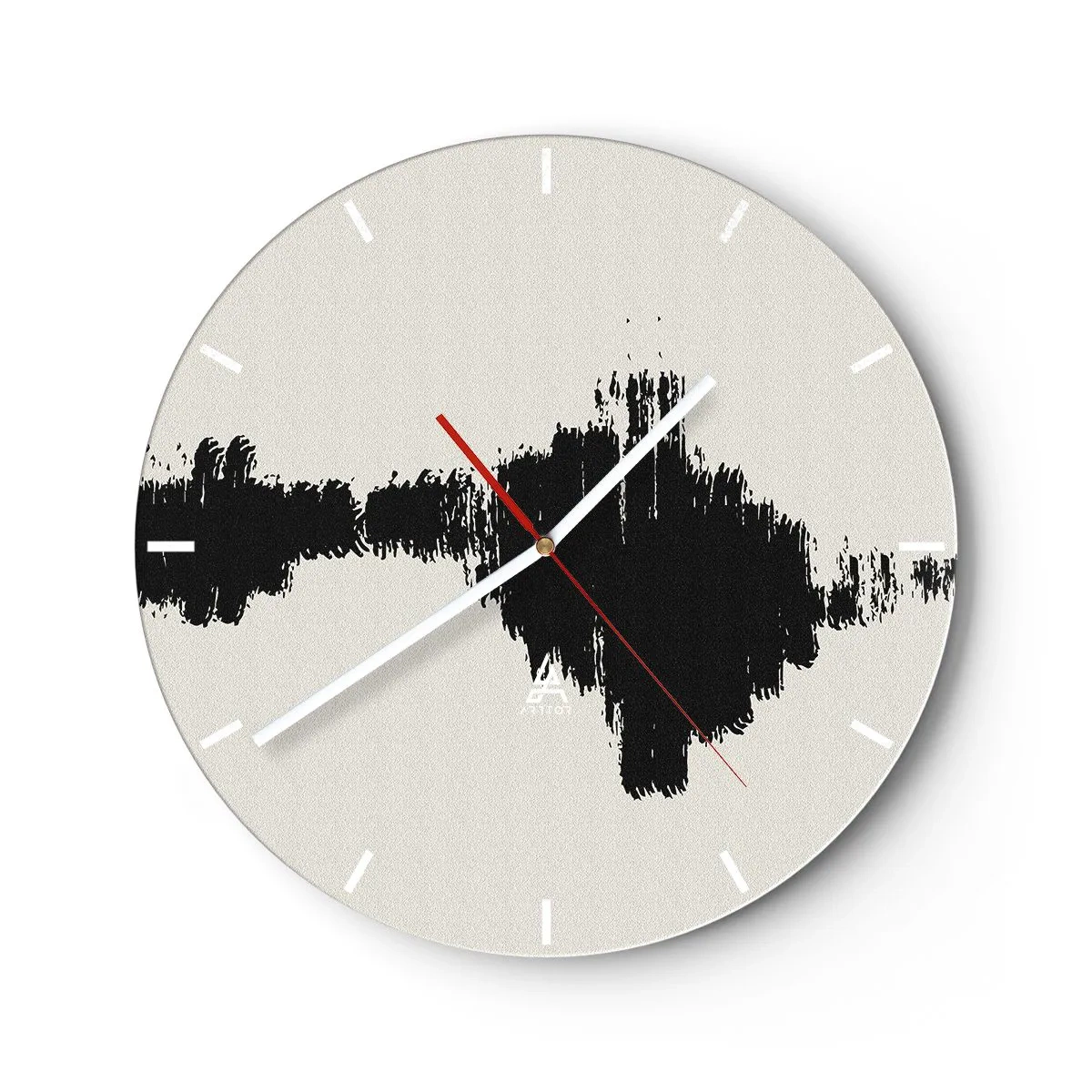 Ceas de perete - Ceas pe sticlă - Tușă de pensulă neagră pe un fundal deschis într-un stil abstract - 30x30cm - Vibrațiile imaginației - Decorațiune modernă pentru perete pentru living, bucătărie și dormitor ARTTOR