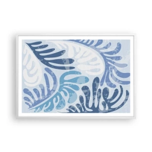 Poster în ramă albă - Ferigi albastre - 100x70 cm