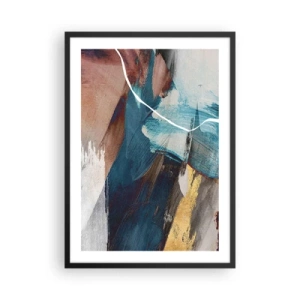 Poster în ramă neagră - Abstracție expresivă în nuanțe de albastru și auriu - 50x70cm - Cu fler și energie - Decorațiune modernă pentru perete pentru living și dormitor ARTTOR