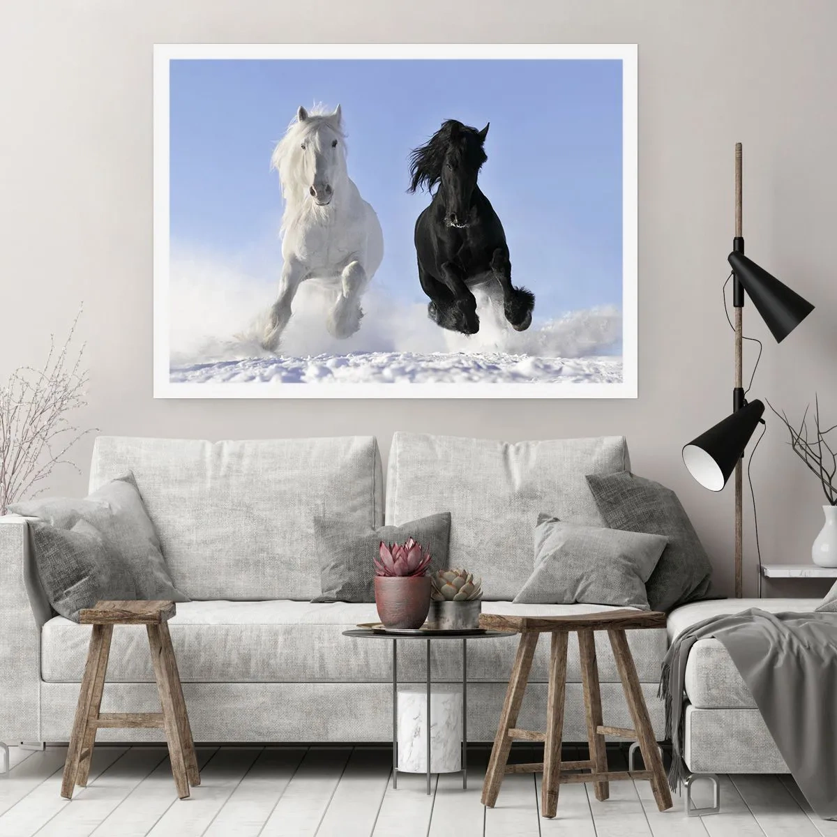 Poster - Galop de alb și negru - 91x61 cm