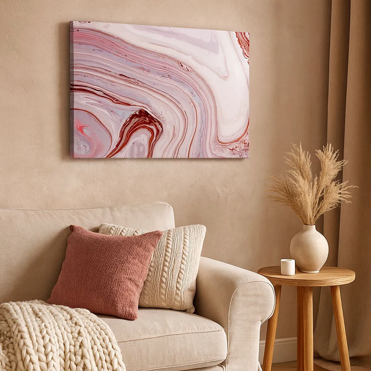 Tablou pe pânză Canvas - Model abstract în roz și alb - 70x50cm - Drept înainte, apoi dreapta jos - Decorațiune modernă pentru perete pentru living și dormitor ARTTOR